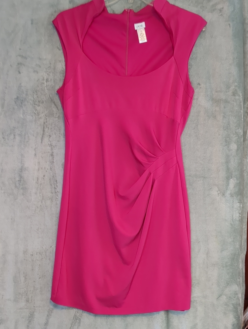 Cache Fuchsia Draped Cap-Sleeve Women's Dress